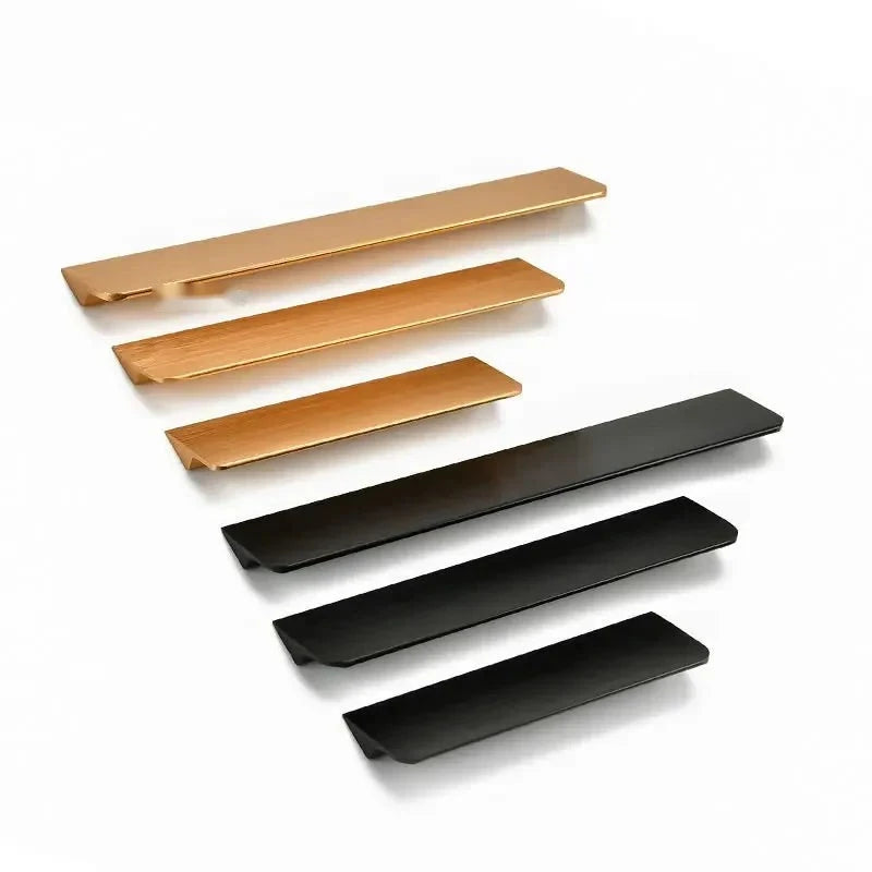 Tirador uñero oculto de canto para cocina y armario – aluminio negro, plata o dorado – 64 a 192 mm